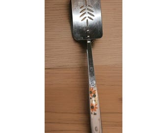 Vintage EKCO Long 14" Stainless Spatula Flipper Country Garden Flower Handle 70