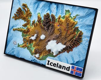 3D Iceland Relief Map | Topographic Terrain Wall Art, A5 Size