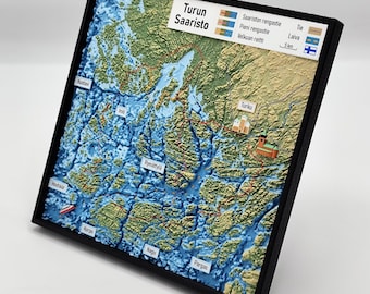 Turku Archipelago, Finland Map | Large 3D Relief Map | Topographic Wall Art | Finland Gift