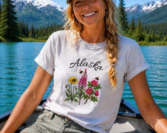 Alaska Bumble Bees & Wildflowers T-Shirt | Arctic Poppy Fireweed Wild Rose