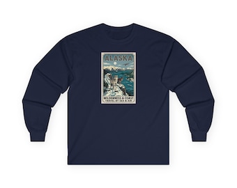 Alaska Wolves Travel Poster Long Sleeve Tee | Wolves