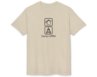 Camiseta de Camp Coffee / Camiseta con estampado de cafetera y fogata