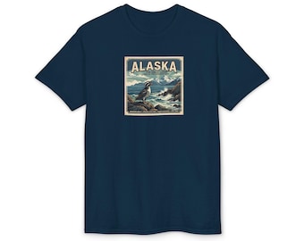 Whiskered Auklet Vintage Travel Poster T-Shirt | Alaska Coastal Bird Tee