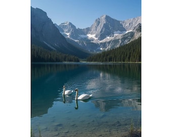 Póster satinado de cisnes de montaña