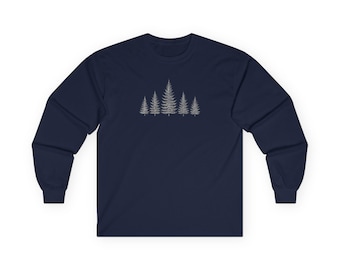 Camiseta minimalista de manga larga con 5 abetos