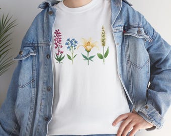 Camiseta Alaska 4 Wildflowers / Fireweed, Nomeolvides, Lirio Glaciar, Orquídea de Pantano