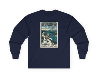 Camiseta de manga larga con póster de viaje de los lobos de Alaska / Lobos
