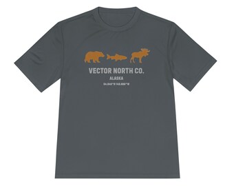 Camiseta de rendimiento de vida silvestre de Alaska / Oso, salmón y alce