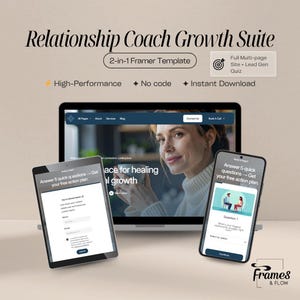 Relationship Coach Pro Framer Template | 2-in-1 Coaching Growth Suite with Quiz Funnel | Automated Client Intake Quiz Lead Gen