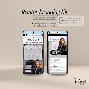 Realtor Canva Template | App-Style Services Guide + QR Business Card (Digital Download)