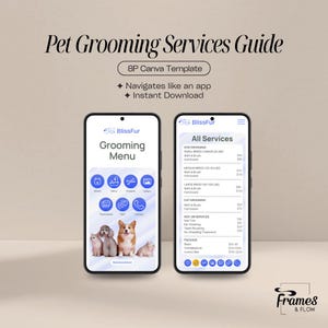 Pet Grooming App-Style Guide Canva Template | Interactive Hyperlinked PDF for Digital Business Card