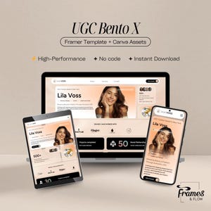 UGC Bento X Framerテンプレート – ポートフォリオ作成メディアキット（デジタルダウンロード）