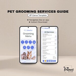 Pet Grooming App-Style Guide Canva Template | Interactive Hyperlinked PDF for Digital Business Card