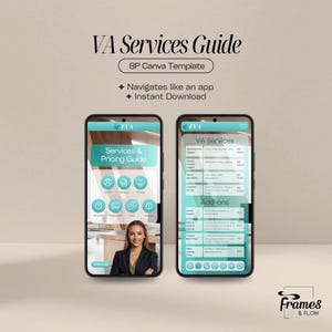 VA Services Guide Canva Template | App-Style Pricing & Services (Clickable PDF for Digital Business Card)