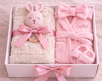 Personalized Infant Robe Set, Embroidered Baby Bathrobe, Slippers & Headwrap
