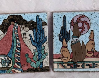 Hand-painted Tu-Oti Collection Art Tile with desert scene