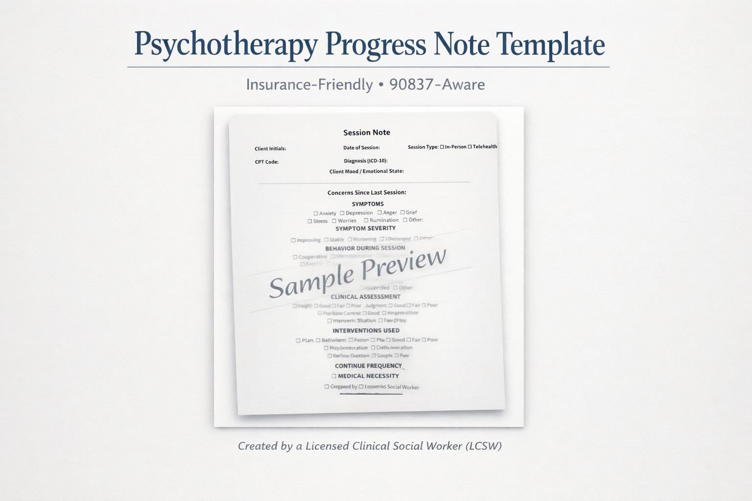 Psychotherapy Progress Note Template for Therapists | 90837 Insurance ...