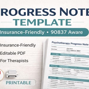 Psychotherapy Progress Note Template for Therapists | 90837 Insurance Documentation | Printable Digital Download