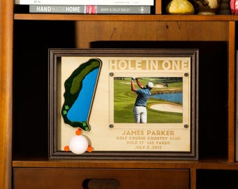 Hole in One Gift, Personalized Golf Display, Ball and Photo Trophy Frame