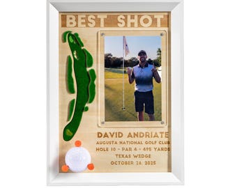 Personalized Golf Achievement Frame: 3D Wood Landscape, Ball Holder, Custom Photo Display