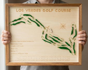 Custom Golf Course Map – 16x20" Wood Art, Personalized Golfer Gift