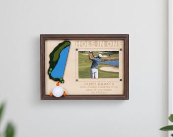 Handmade Hole In One Display, Custom Golf Map + Photo Frame, Golf Memorabilia Wall Decor