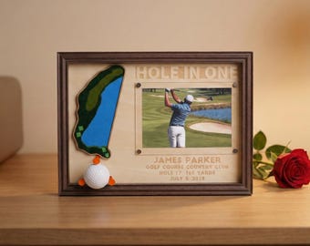 Valentine’s Gift for Golfer • Personalized Golf Keepsake • Custom Hole Map Plaque with Photo & Date