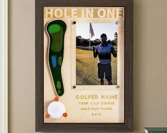 Personalized Hole In One Golf Trophy – 3D Course Map, Golf Display, Wooden Display Frame