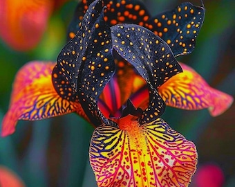 50 Fire Glow Bearded Iris Seeds – Red & Black Perennial Blooms