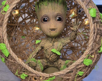 Groot Night Light, Baby Groot LED Lamp, Handmade Fantasy Decor & Gift