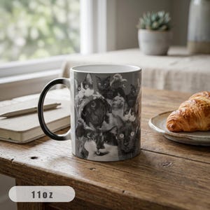 Taza de café con diseño de gato que cambia de color (325 ml), con diseño de collage de gato que revela el calor, divertida taza para amantes de los gatos, regalo mágico para mamá gata.