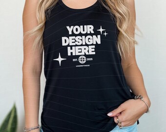 Next Level 1533-model, zwart 1533-tanktopmodel, Next Level zwarte racerback-tanktop, model 1533 zwart, zwart Next Level-model