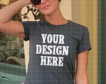 Gildan Dark Heather 5000B Youth zwaar katoenen T-shirt Y2K zwart baby-T-shirt selfie echt model Mockup baby-T-shirt Mockup Gildan grijs baby-T-shirt crop