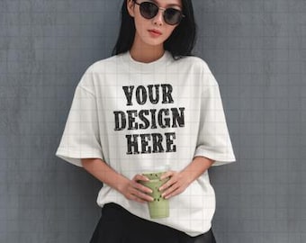 Ivoor Comfort Kleuren 1717 Mockup C1717 Lifestyle Mock T-shirt Streetwear Mockup Pinterest Esthetic Influencer Mockup Trendy Y2K Aziatisch Model