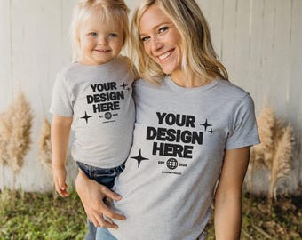 Mommy and Me mockup, familie mockup, Bella Canvas 3001 mockup, Bella Canvas Athletic Heather Mockup, 3001 mockup, peutershirt mockup