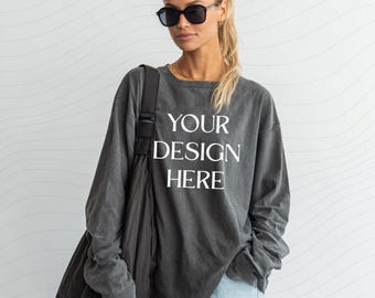 Comfort Colors 6014 Pepper Long Sleeve T-Shirt Mockup (Digital Download)