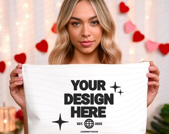 Mockup accessoirezakje | Make-uptasje met T-bodem (PNG) Valentijnsdag