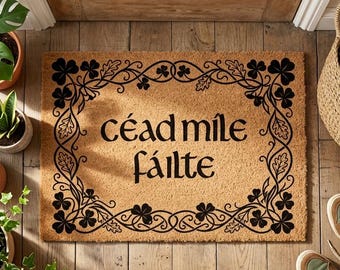 Fußmatte Cead Mile Failte, Naturkokosfaser, keltischer Willkommensteppich, gälische Eingangsmatte