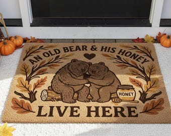 Felpudo con forma de pareja de osos, decoración rústica para el porche, regalo para abuelos