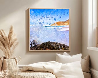 Impresión de olas del océano / Gray Whale Cove, arte costero de California