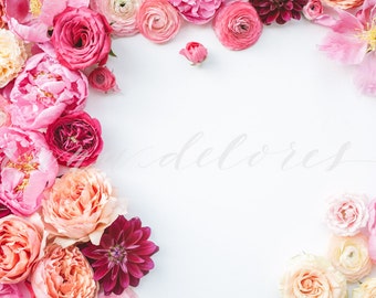 Styled Stock Photo, Flower Stock Product Photography, Floral Wreath Garland, Ranunculus, Flower Border, Flowers Custom Stock Photos