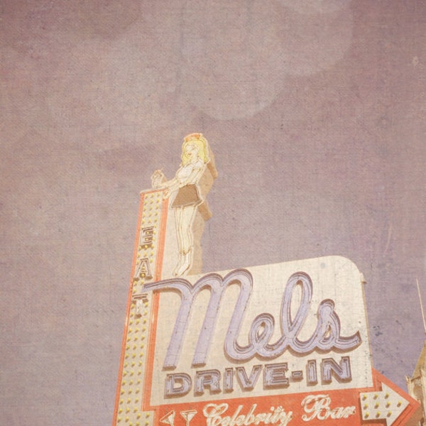 California Print "Mel's Drive-In" - Vintage Bokeh Photograph of Classic Los Angeles Landmark Restaurant, Fine Art 8x10" Photography Print