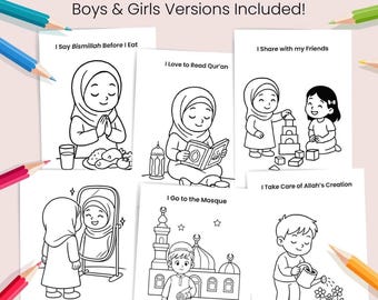 Islamic Coloring Pages for Kids | 20 Muslim Manners Coloring Sheets | Boys and Girls Version | Islamic Homeschool | Printable PDF