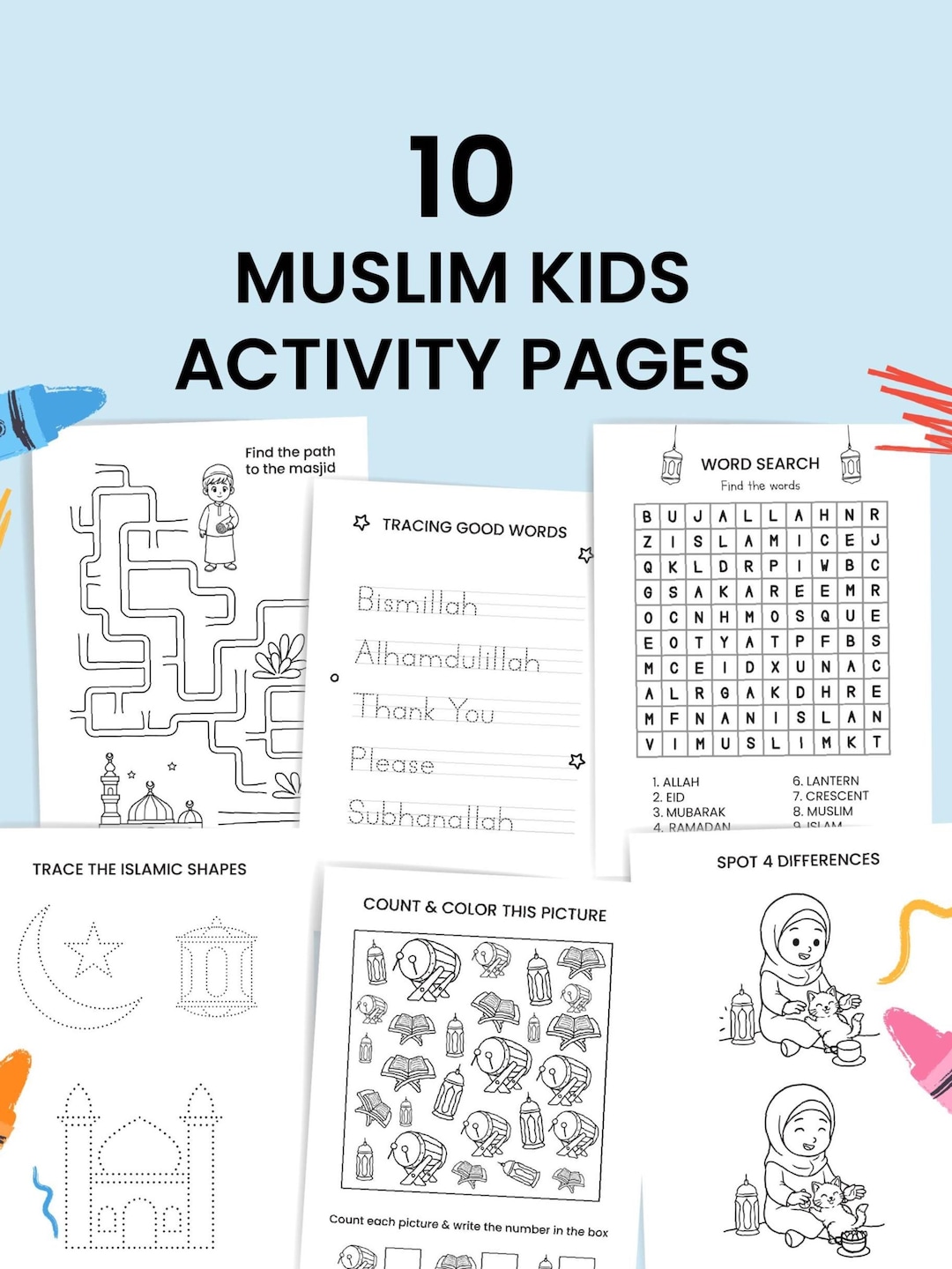Islamic Kids Activity Printable | 10 Muslim Preschool Worksheets