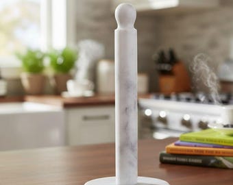 White Marble Paper Towel Holder Countertop 12.5" Handmade Toilet Paper Towels Stand for Bathroom PaperTowel Holders & Tissue Paper Organizer