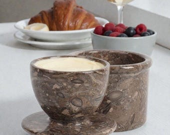 Oceanic Marble Butter Keeper with Lid 4.25" Handmade French Butter Crock For Spreadable Butter Ideal Butter Holder for Kitchen Counter Decor