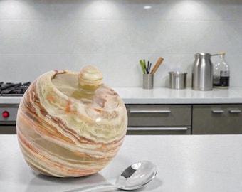 Green Marble Salt Cellar with Lid 3 Inch Handmade Seasoning Container • Natural Stone Salt Holder & Sugar Bowl, Kitchen Set for Home Storage