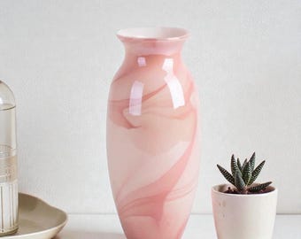 Pink White Cloud Texture Glass Vase, White Glass Vase, Pink Texture, Pink and white Vase, Cloud Texture, Show Piece, Living Room