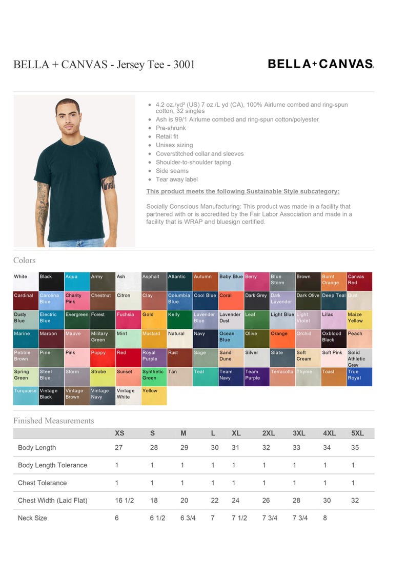 Puede incluir: Camiseta unisex Bella+Canvas Jersey Tee 3001 de color verde azulado oscuro. Fabricada en 100% algod&oacute;n Airlume peinado y hilado en anillos. Disponible en una amplia gama de colores y tallas, de XS a 5XL. Corte retail y pre-encogida.