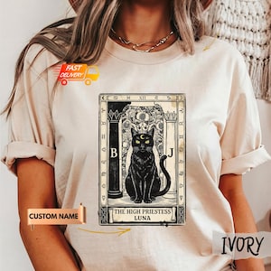 Camiseta personalizada de Tarot de Gato Negro: La Suma Sacerdotisa, sudadera personalizada con la carta del Tarot de la Bruja
